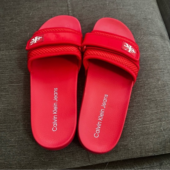 Calvin Klein Red Slide Sandals - Picture 2 of 4